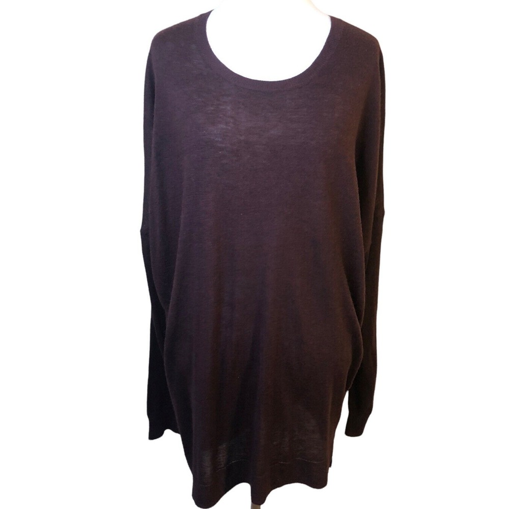 Womens Large Burgundy Oversized Longline Tunic Sweater Lightweight Knit